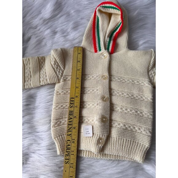 Vintage Baby Hooded Sweater Size 12 Mo. Cream Knit 100% Acrylic Fiber Made In U. - Picture 10 of 11